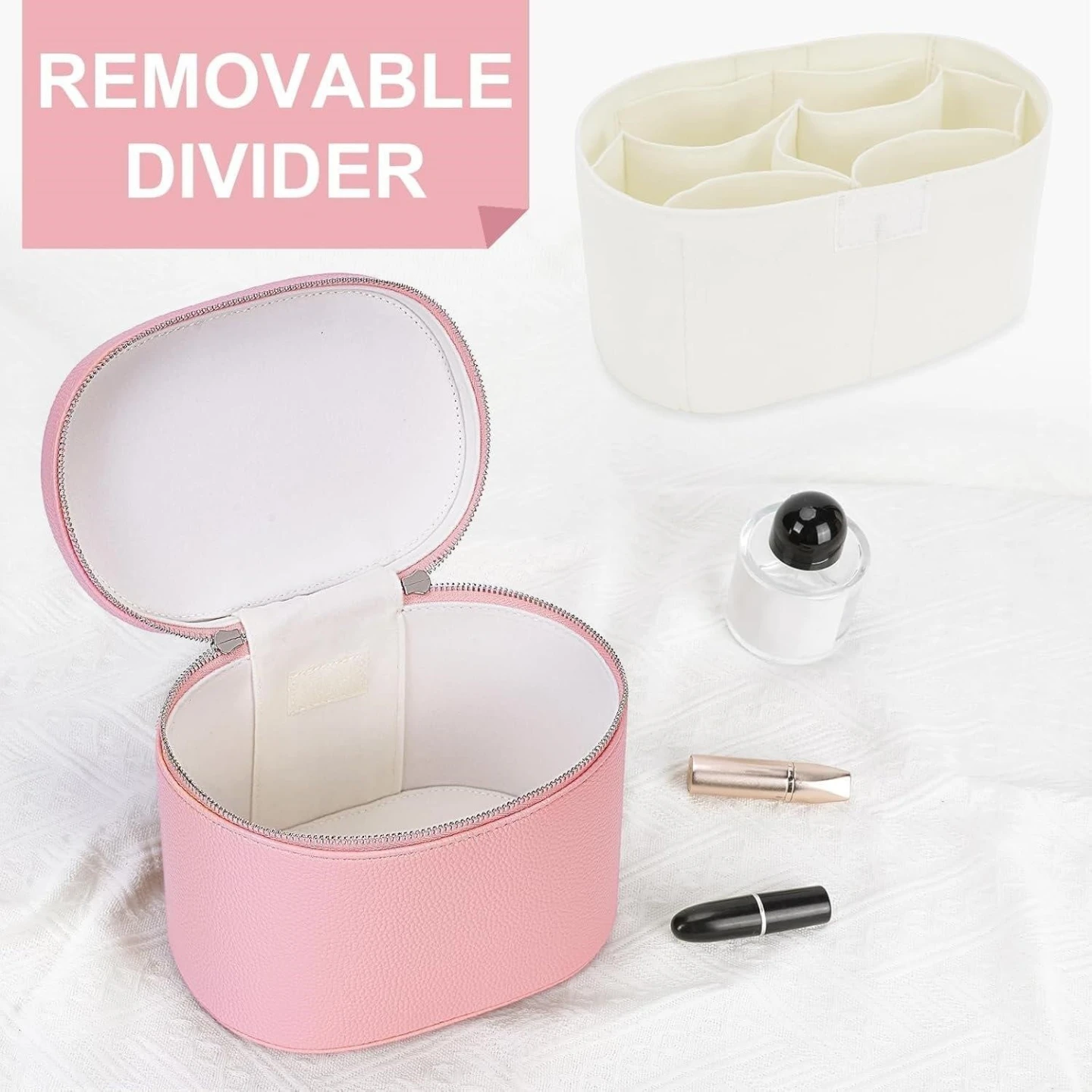 New-->Pink Cosmetic Travel Bag with Removable Divider - photo 2