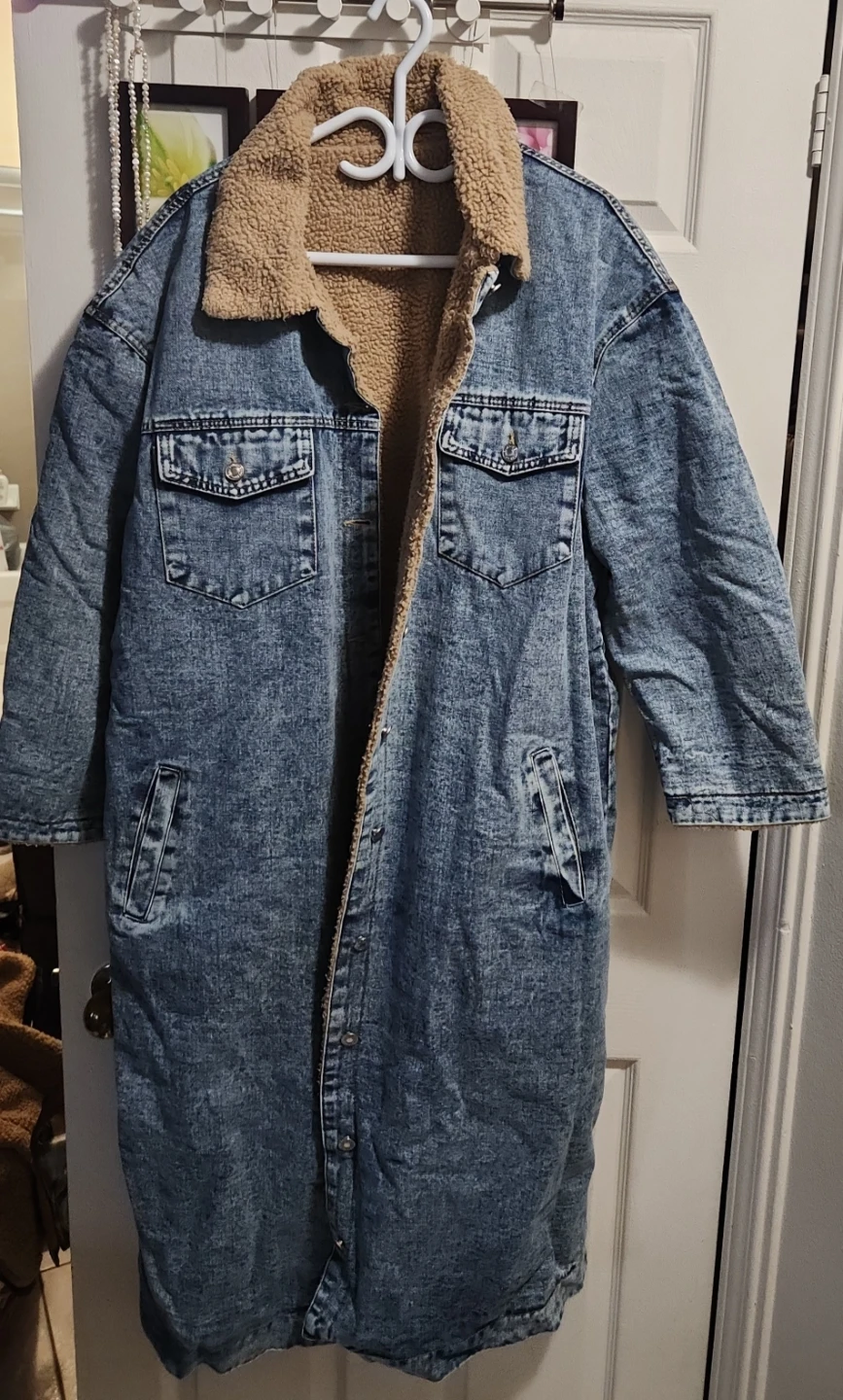 Long Denim Sherpa Lined Jacket - photo 2