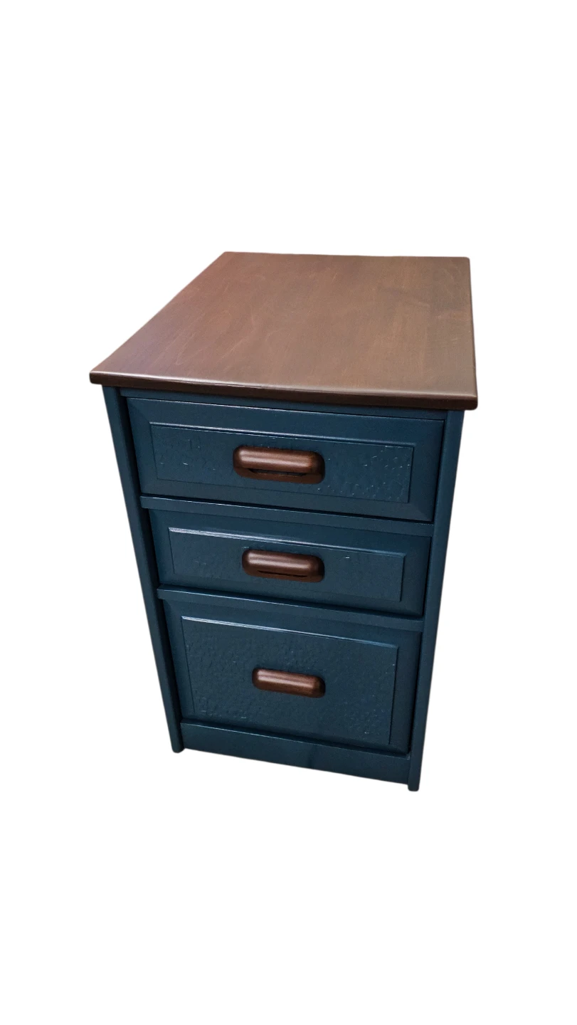 Blue 3-Drawer Nightstand with Wood Top - photo 2