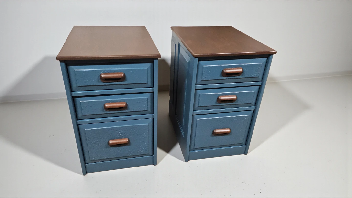 Blue 3-Drawer Nightstand with Wood Top - photo 3