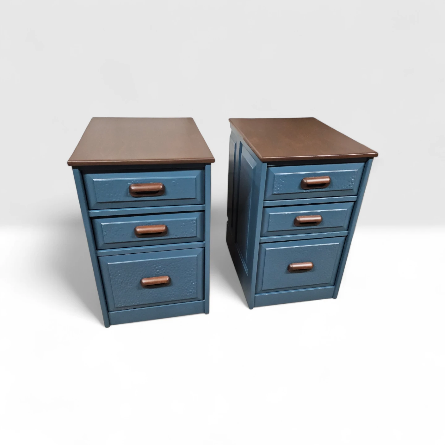 Blue 3-Drawer Nightstand with Wood Top - photo 4