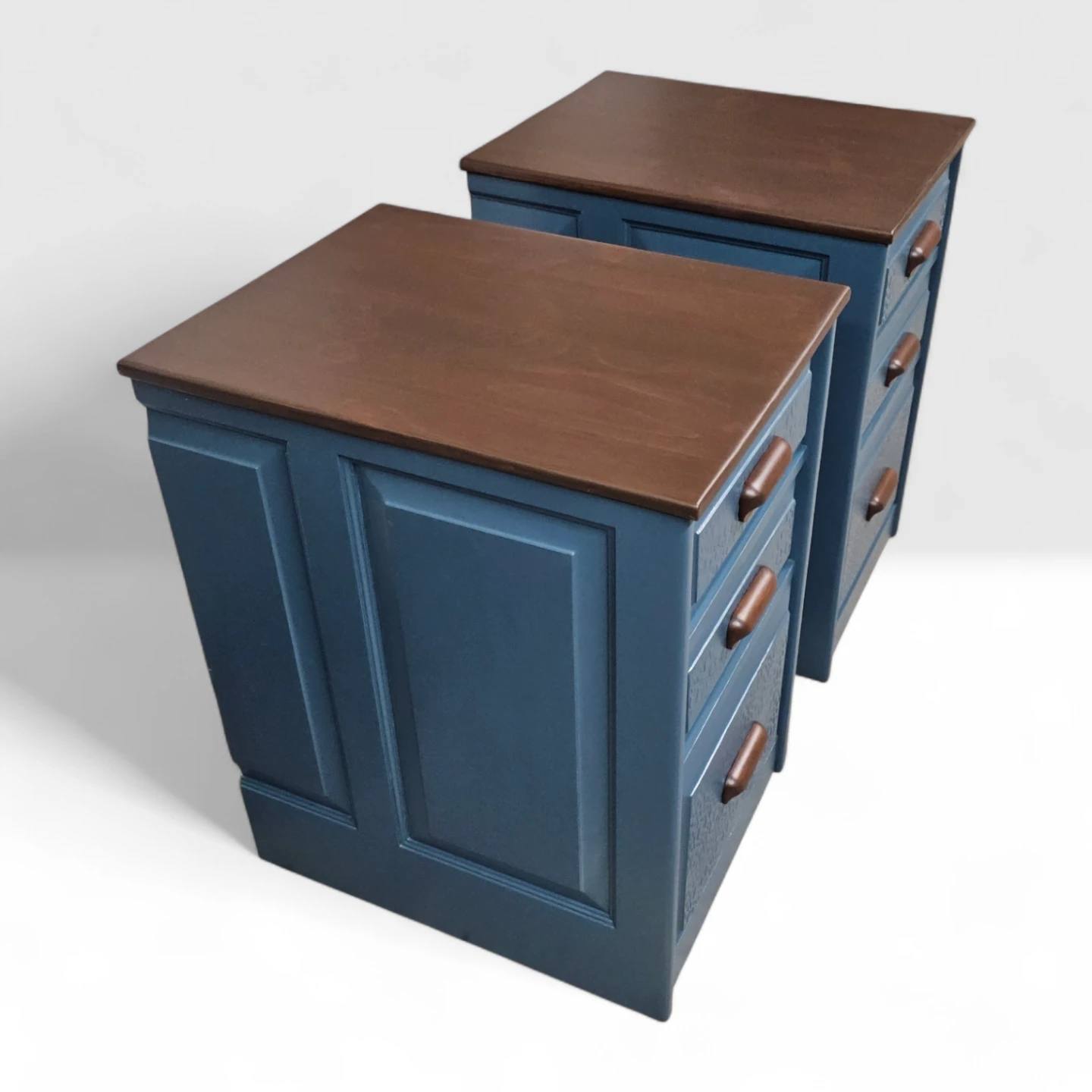 Blue 3-Drawer Nightstand with Wood Top - photo 5