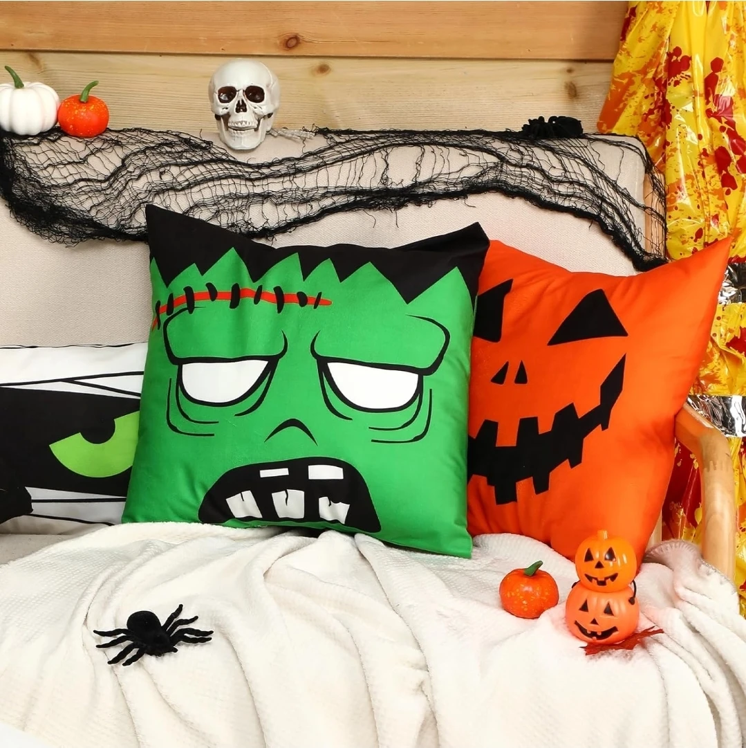 Decorative Plush Pillow Covers Set of 6 | Cat Pumpkin Ghost - photo 5