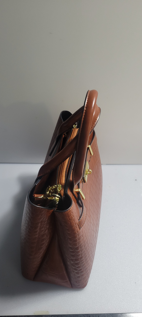 Brown Faux Croc Top Handle Handbag