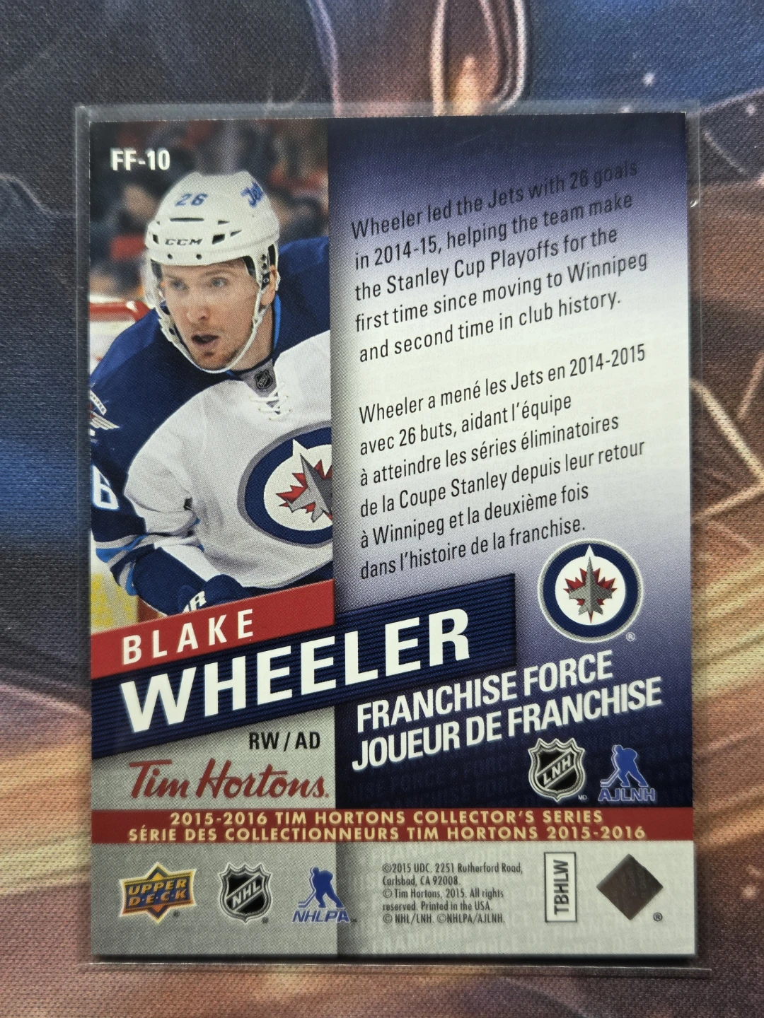 Blake Wheeler 2015-2016 Upper Deck Tim Hortons - photo 2