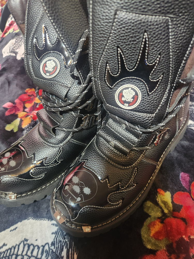 HOUDBDOL Men's Black Genuine Leather Punk Skull Motorcycle Boots - photo 3