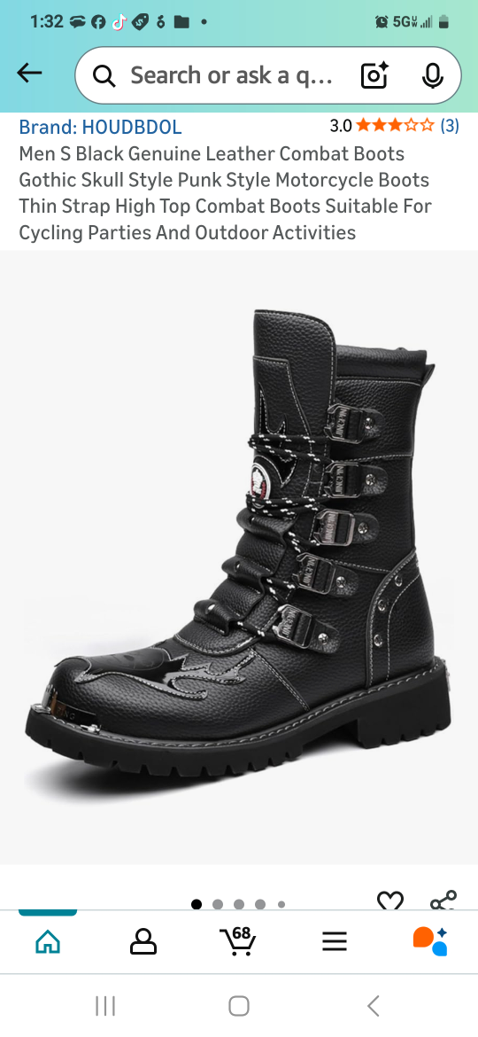 HOUDBDOL Men's Black Genuine Leather Punk Skull Motorcycle Boots - photo 5