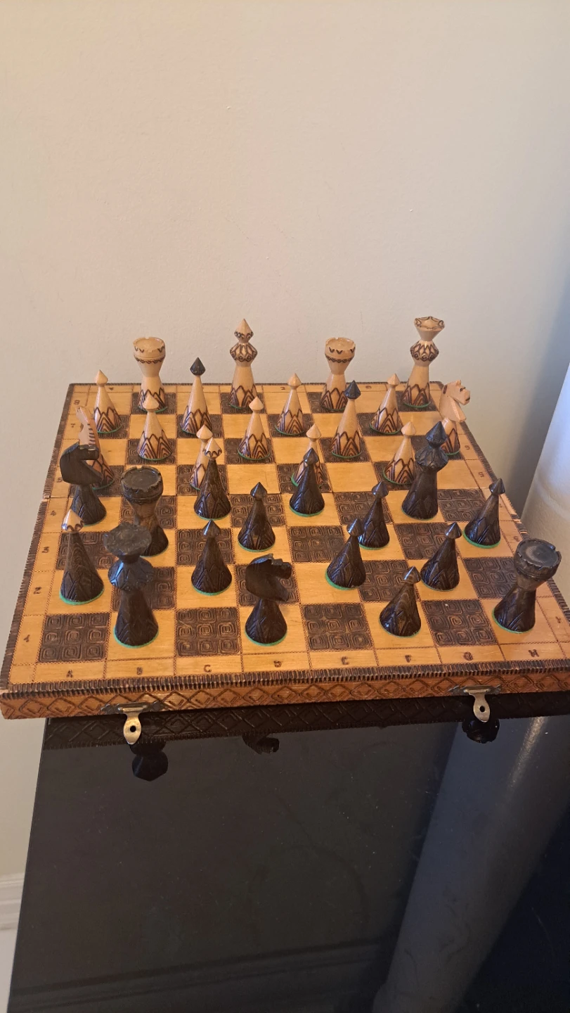 Wooden Chess Set with Stored Pieces