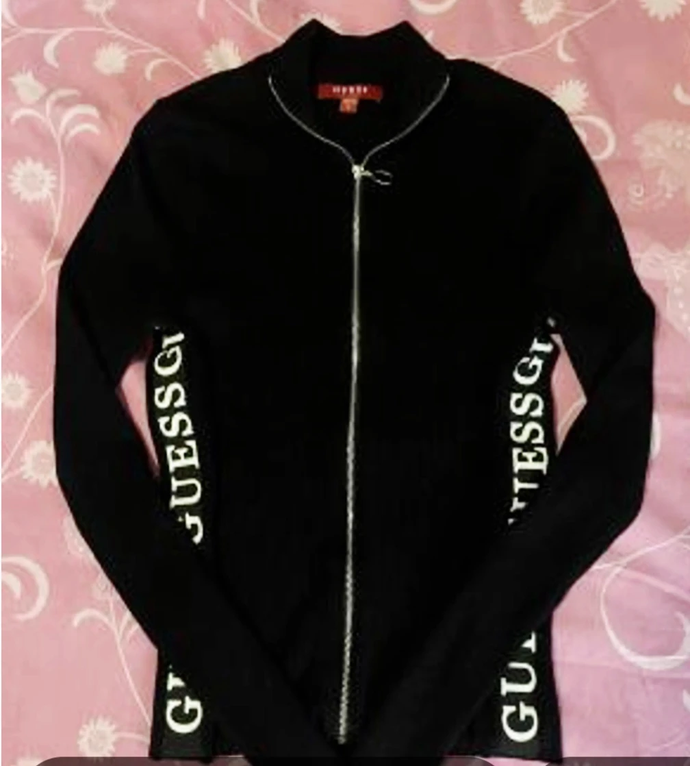 Guess Black Ribbed Zippered Jacket XS