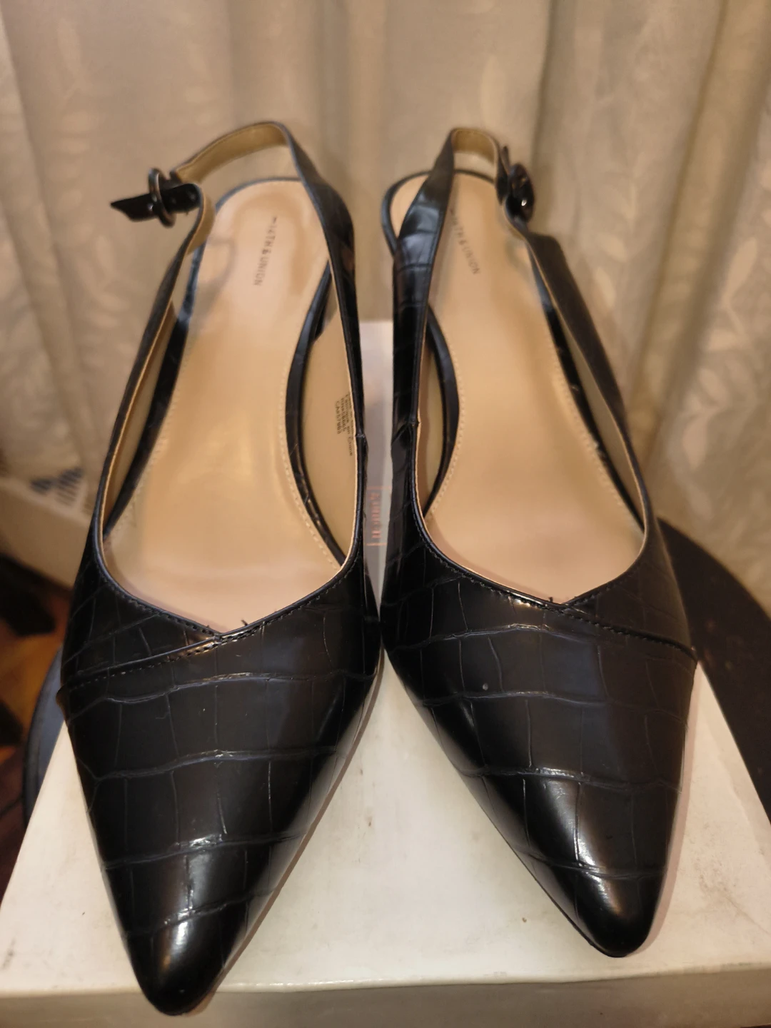 14th & Union Black Croc Embossed Slingback Heels 12 Medium