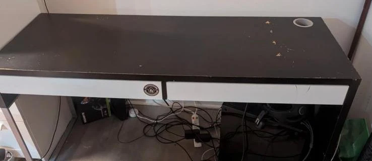 Dark Brown and White Desk with Drawer