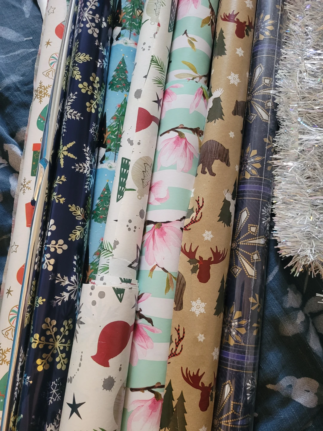 Bundle of Holiday Wrapping Paper and Silver Tinsel - photo 2