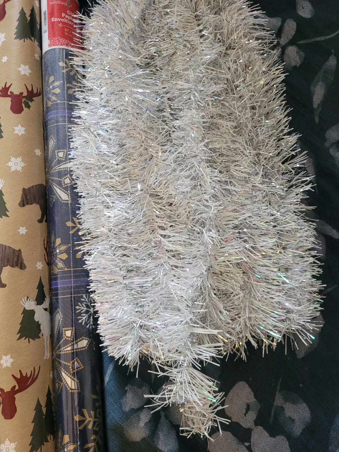 Bundle of Holiday Wrapping Paper and Silver Tinsel - photo 3