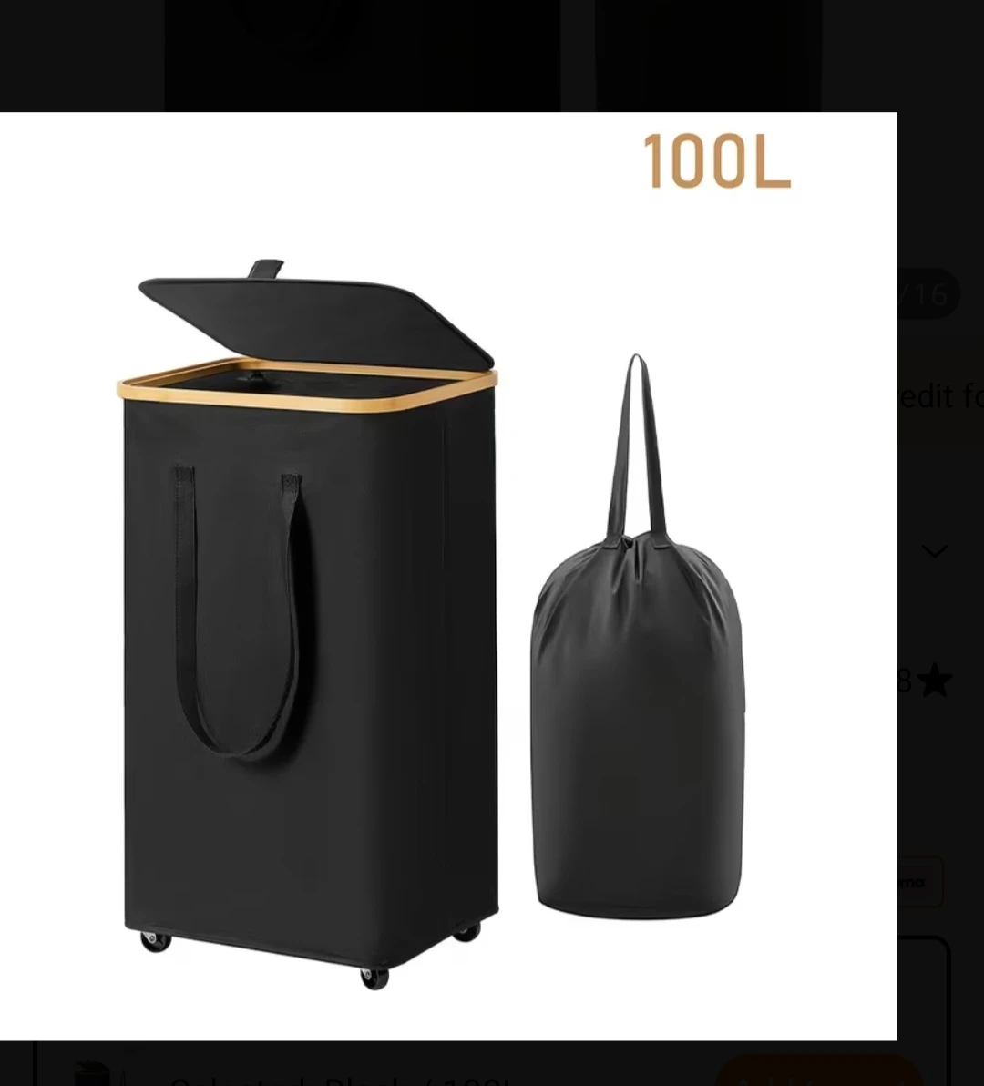 100L Collapsible Laundry Hamper with Lid and Bag - Black