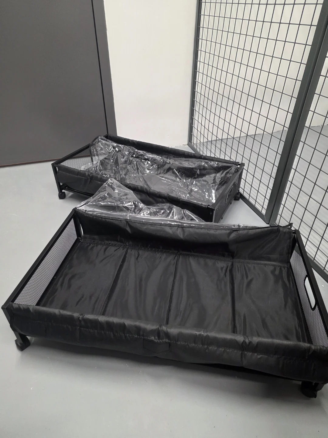 2 x Black Rolling Storage Carts with Clear Covers