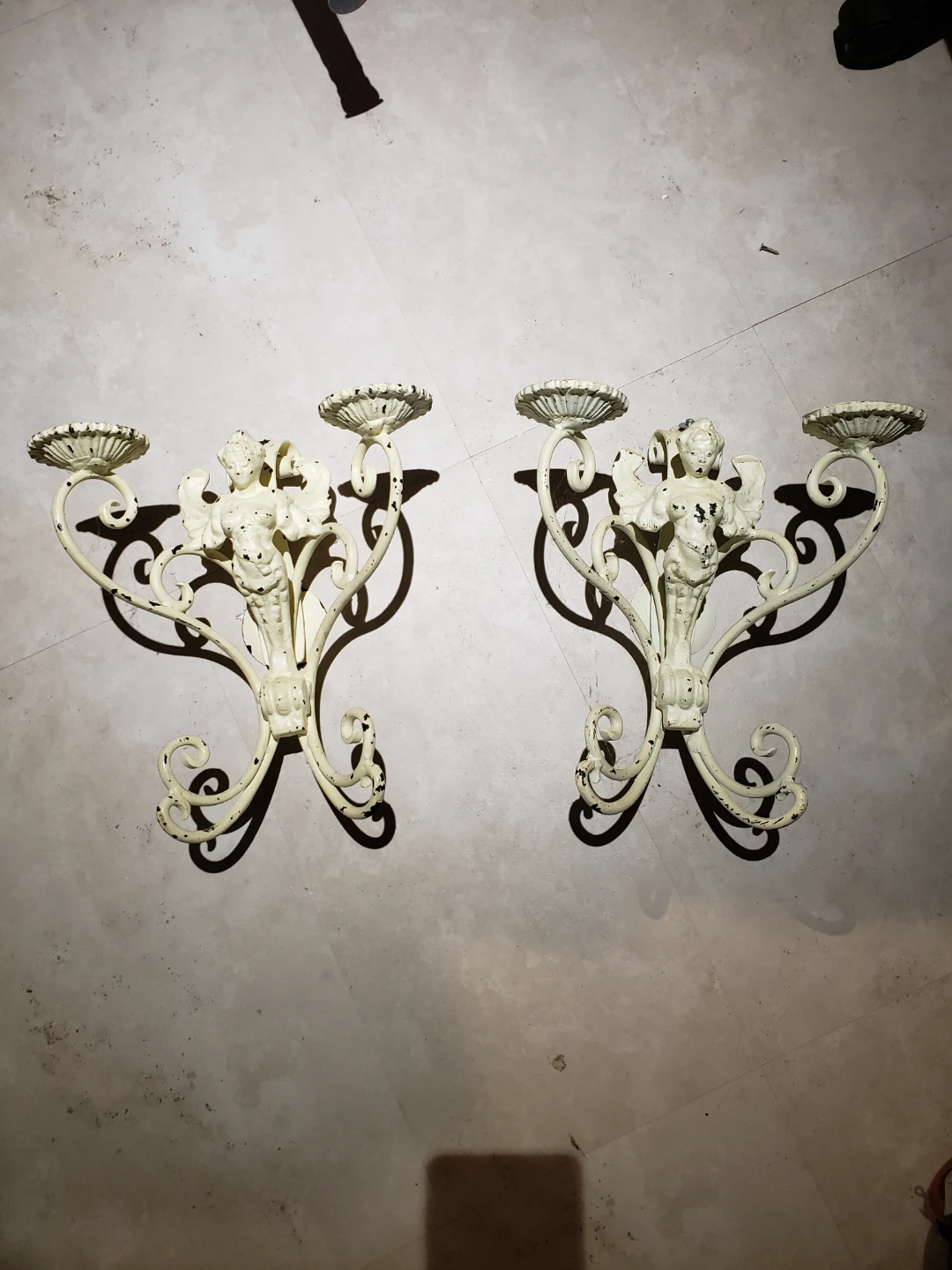 Pair of Vintage Angel Cherub Wall Sconces
