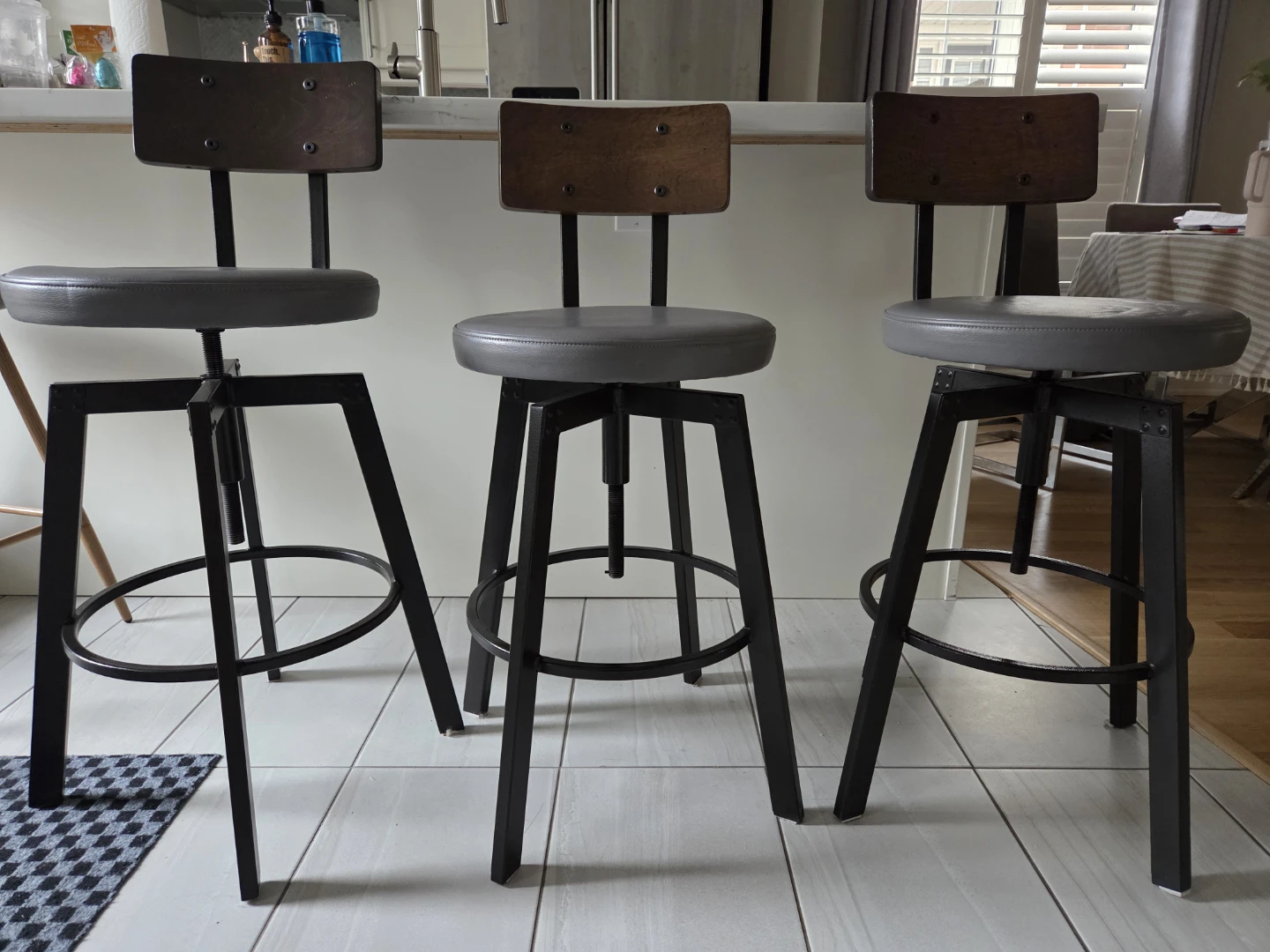 Set of 3 Swivel Bar Stools with Wood Back