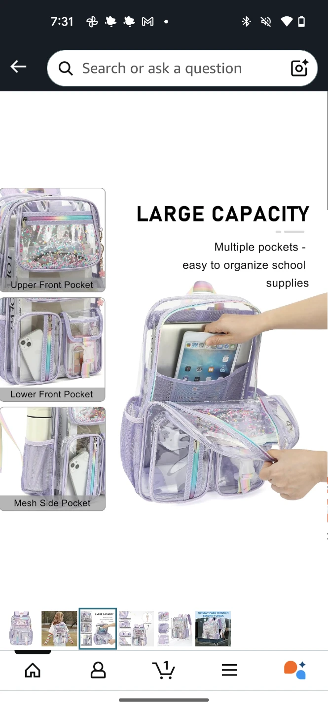 Bevkois Clear See Through Backpack with Glitter - photo 3