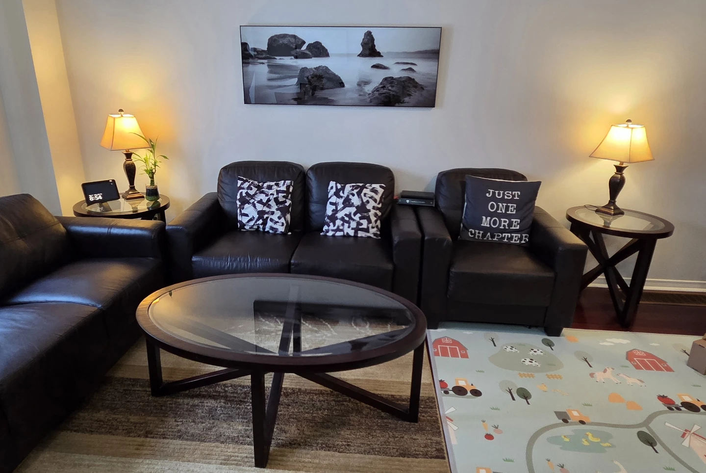 Oval Coffee Table with Glass Top and 2 side tables