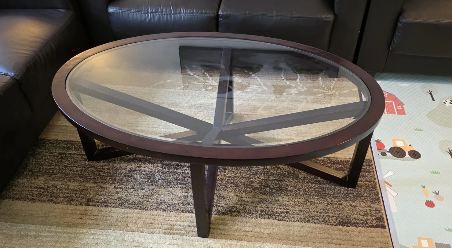 Oval Coffee Table with Glass Top and 2 side tables - photo 2