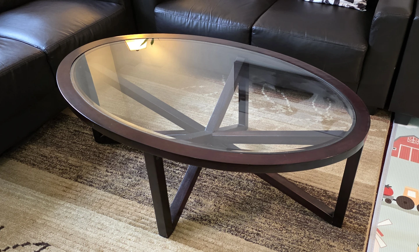 Oval Coffee Table with Glass Top and 2 side tables - photo 3