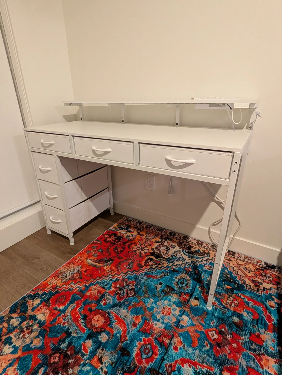 Huuger White Gaming Desk with LED Lights and Power Outlets - photo 2