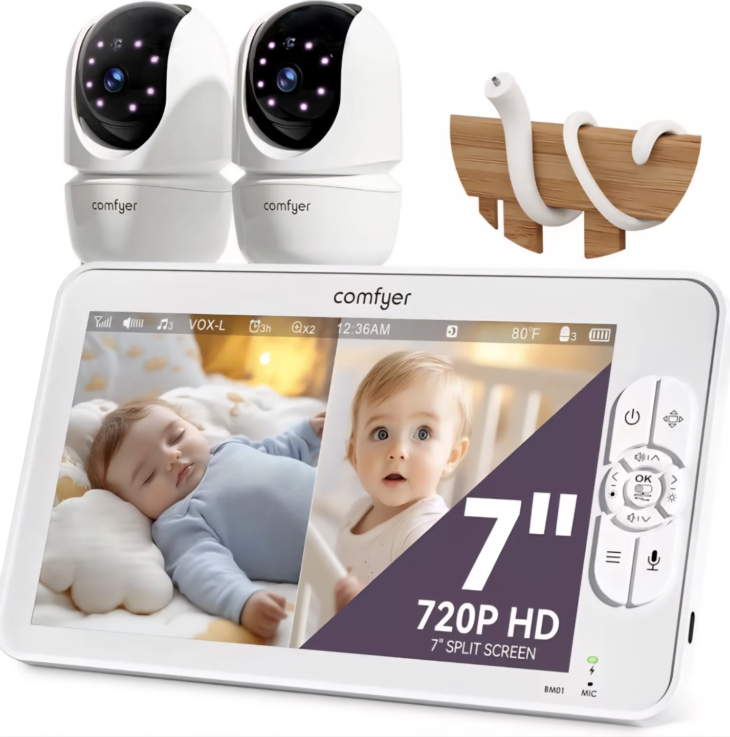 Comfyer 7" HD Split Screen Baby Monitor with 2 Cameras