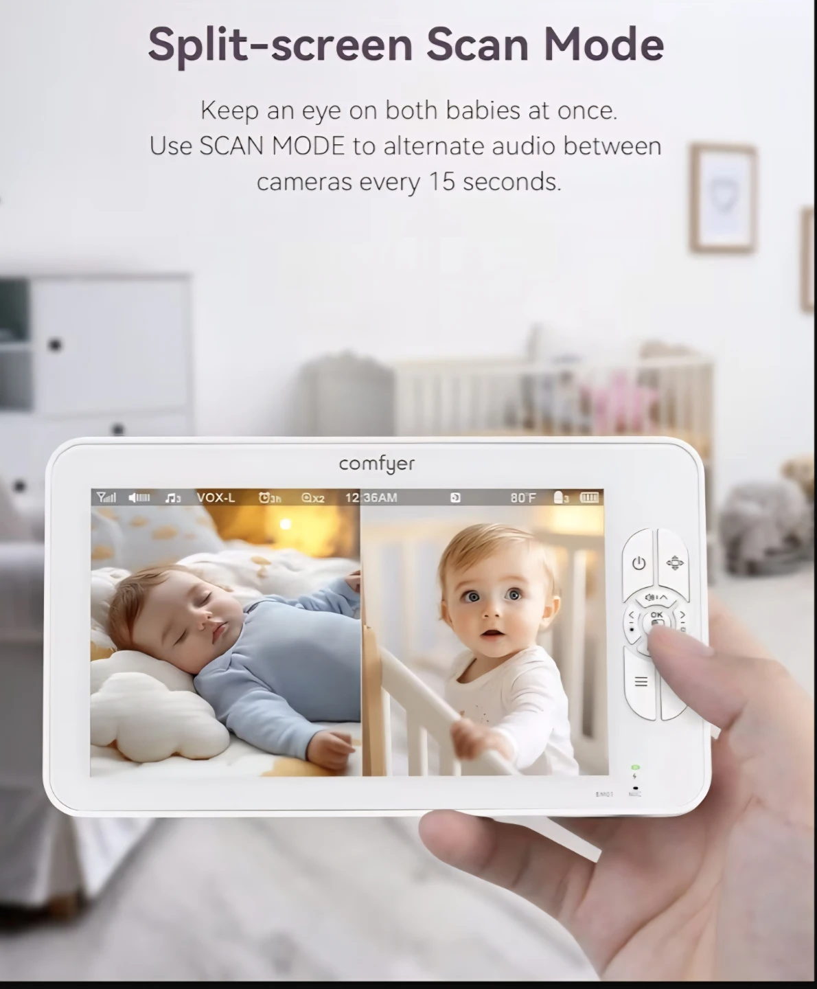 Comfyer 7" HD Split Screen Baby Monitor with 2 Cameras - photo 2