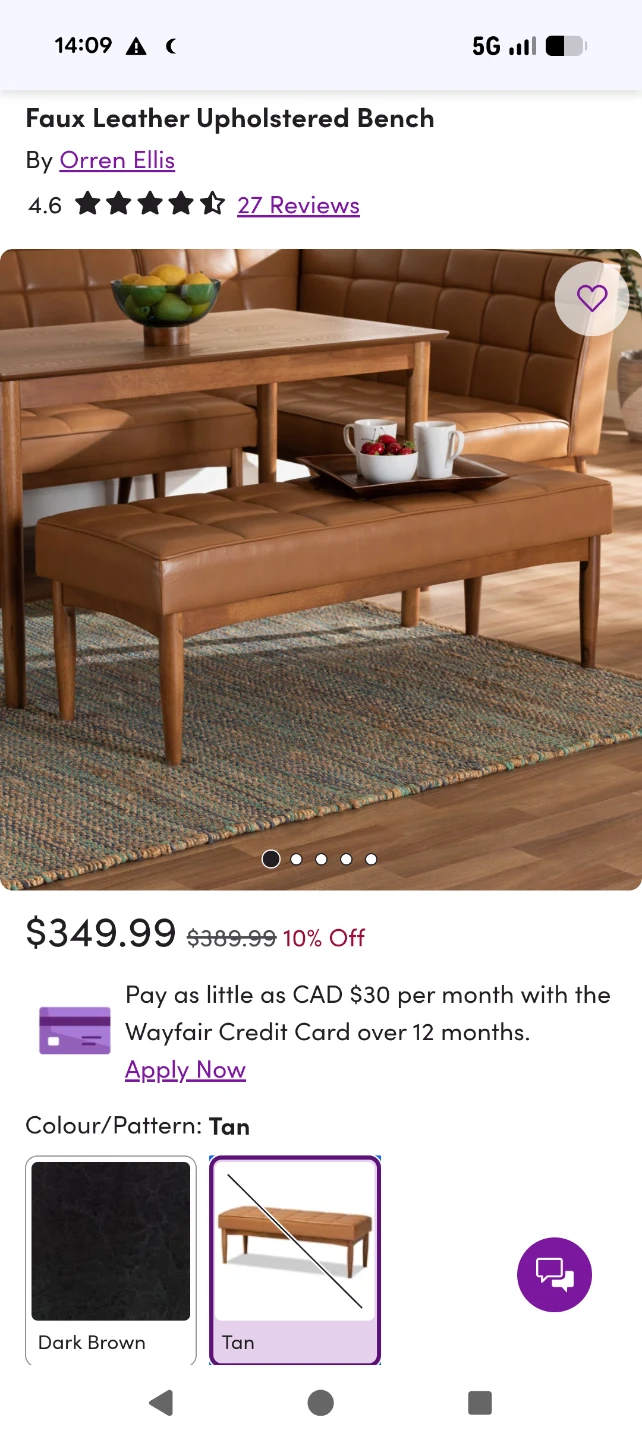 Faux Leather Upholstered Bench - Tan