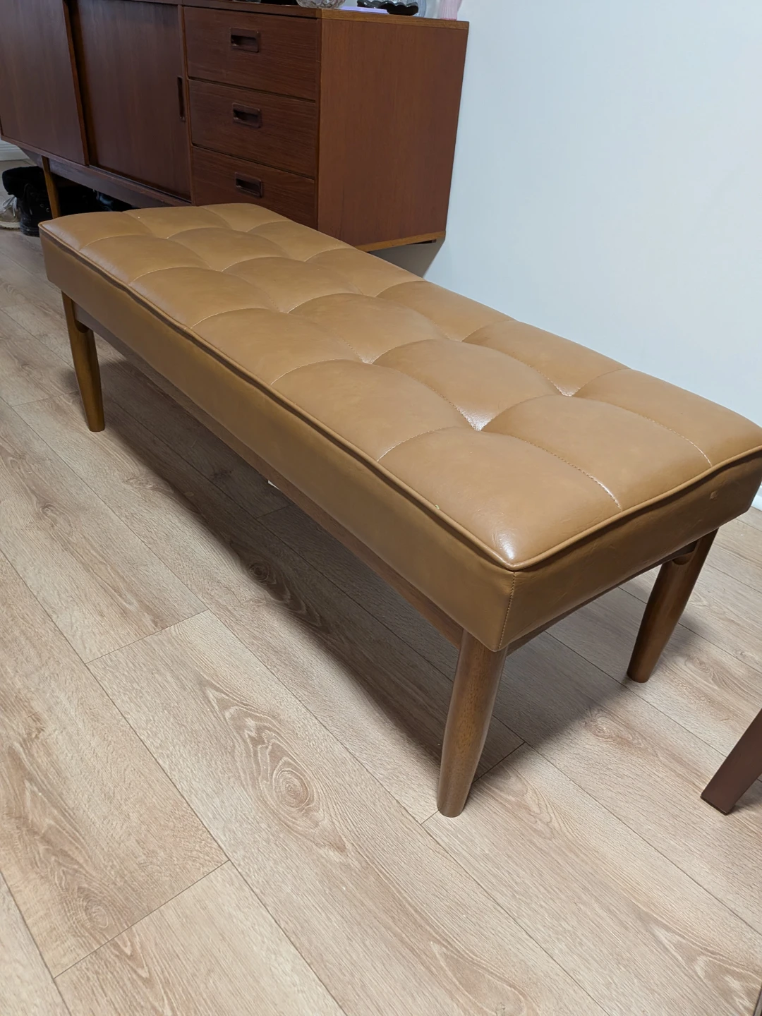 Faux Leather Upholstered Bench - Tan - photo 2