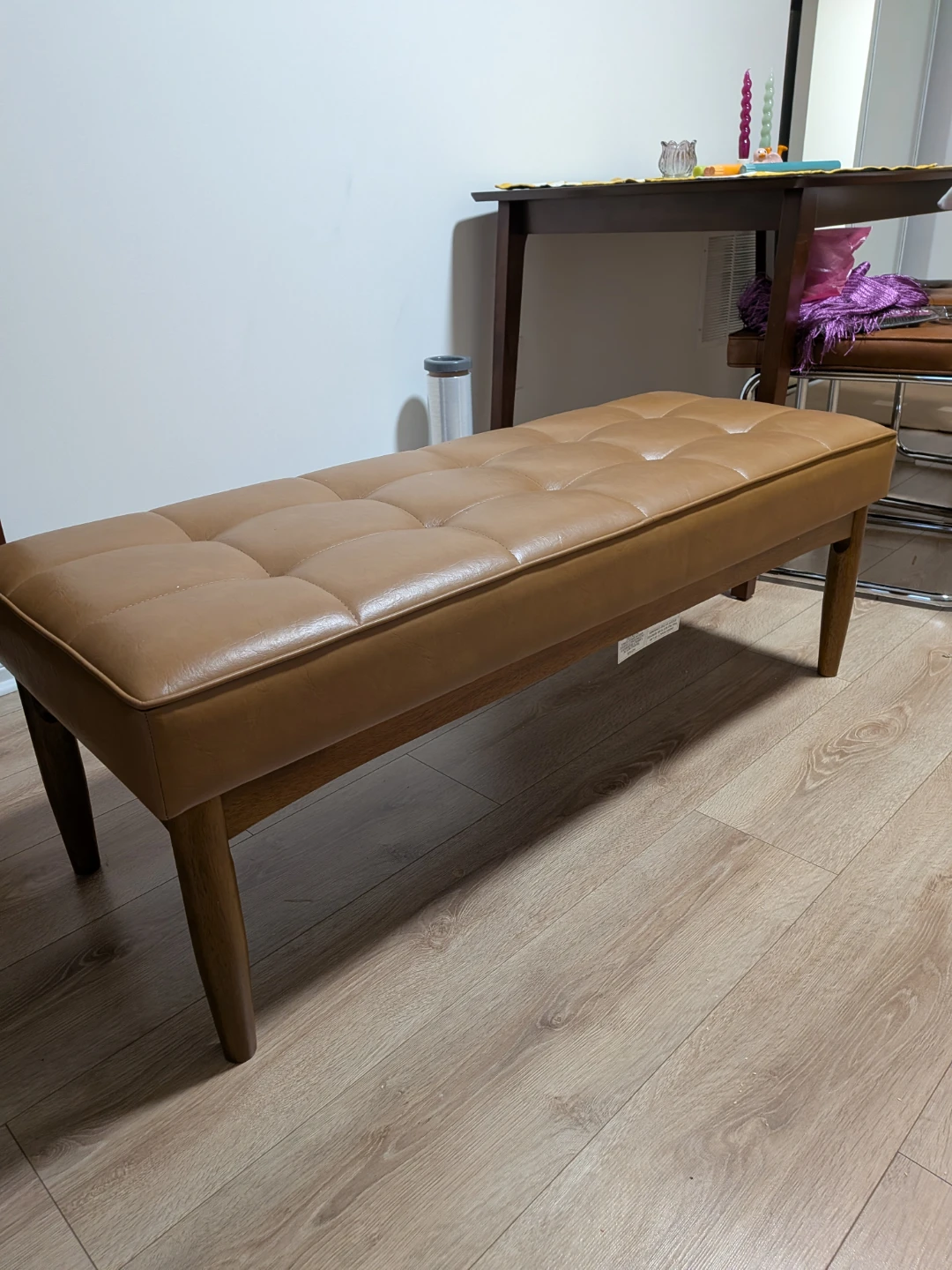 Faux Leather Upholstered Bench - Tan - photo 3