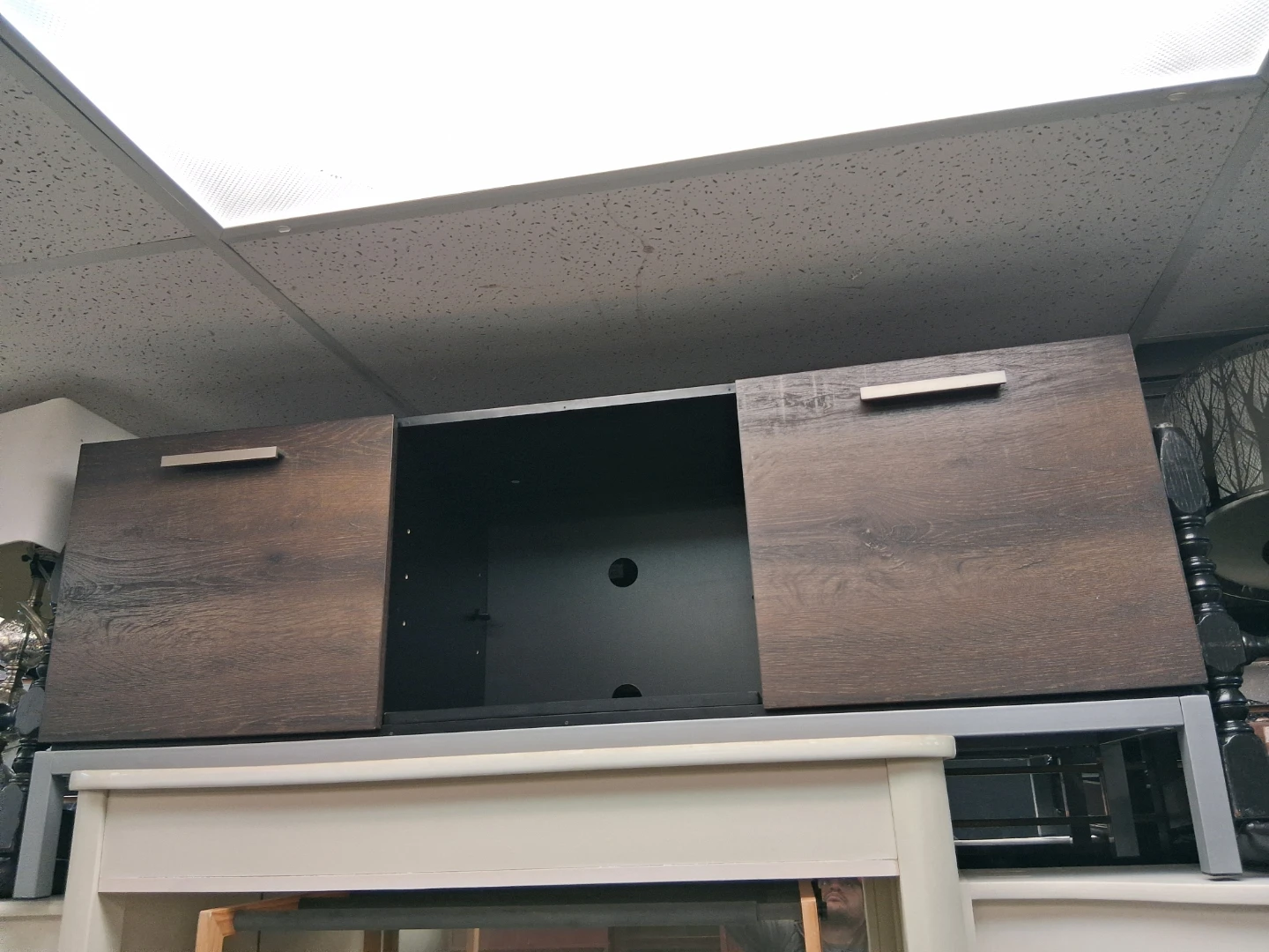 Dark Wood TV Stand with Sliding Doors