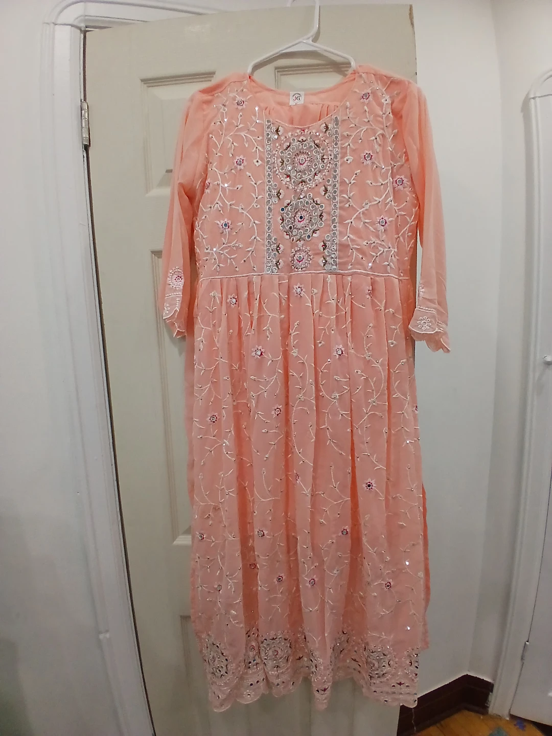 Peach Embroidered Maxi Dress