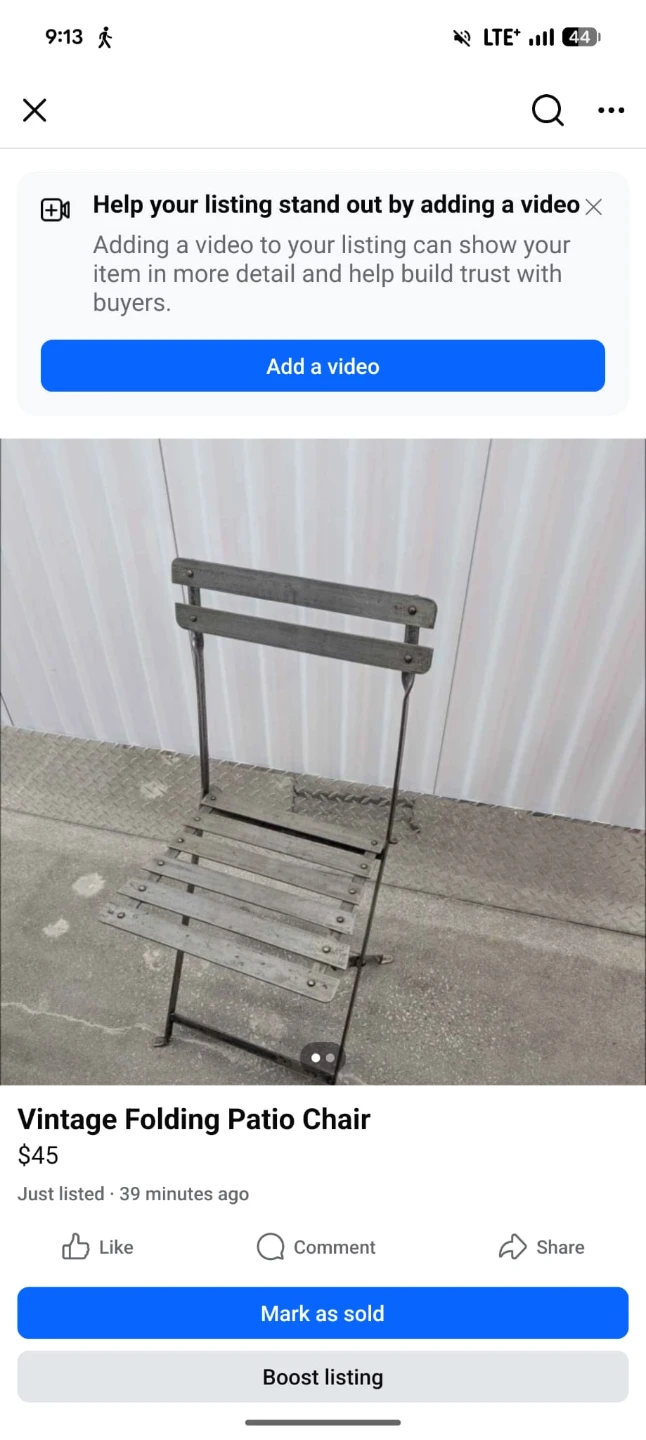 Vintage Folding Patio Chair for $40