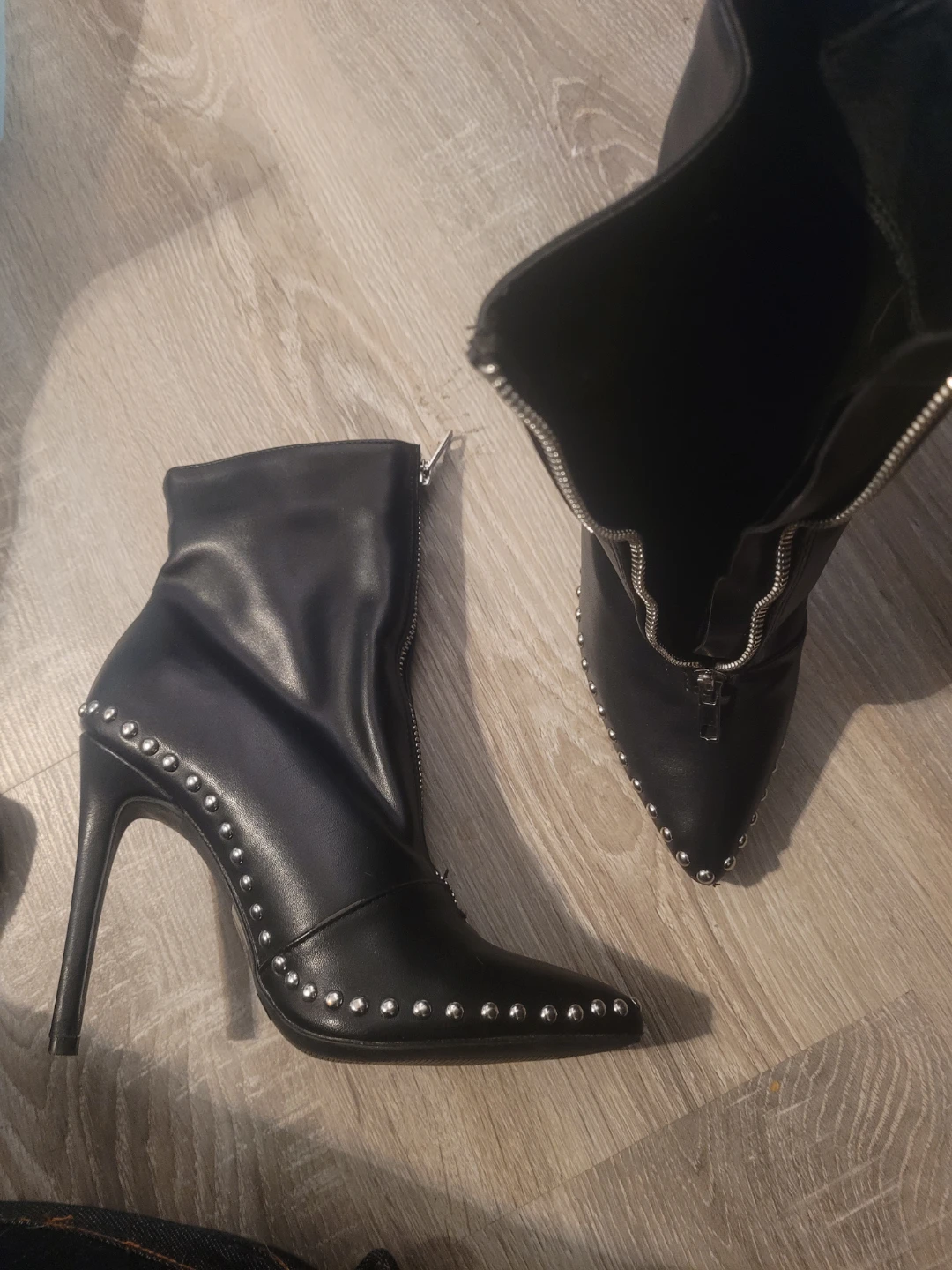Black Studded High Heel Ankle Boots - Size 6