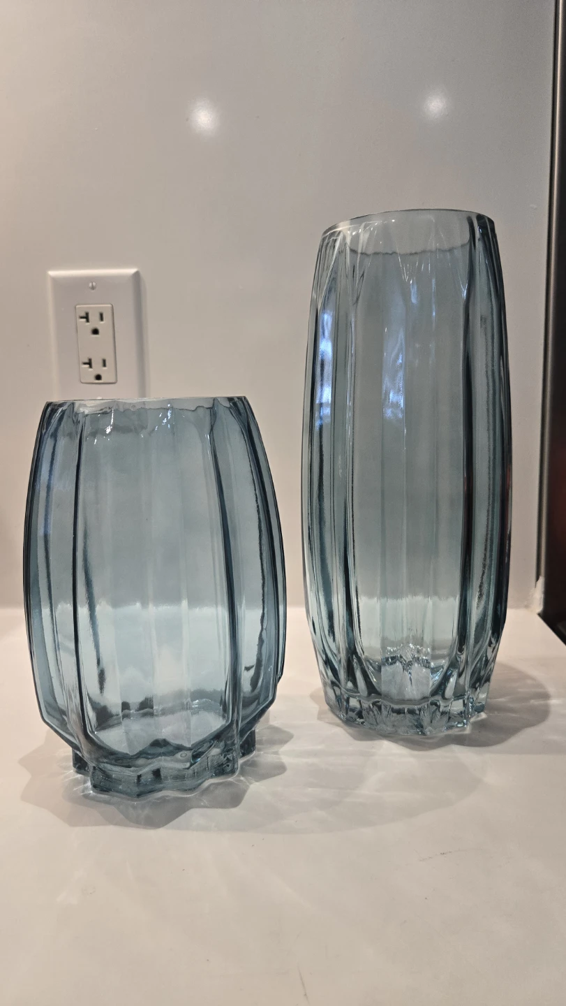 New x 2 Blue Glass Vases