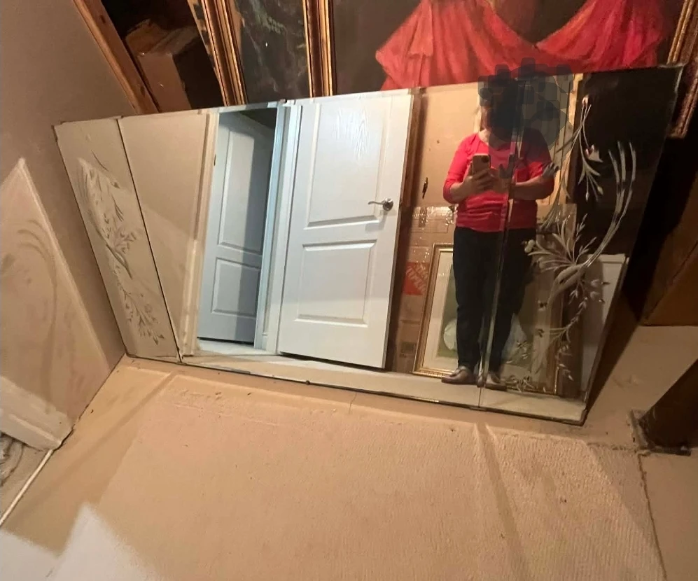 Vntg Large Etched Floral & Bird Design Mirror- Mint Condition