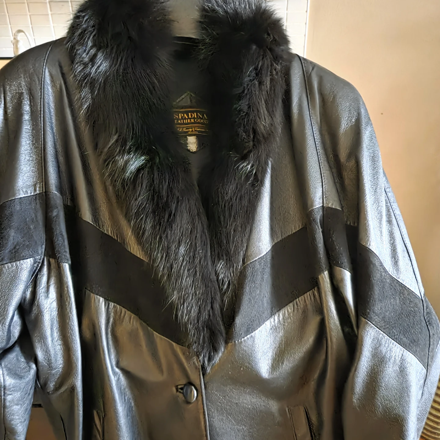 Spadina Leather Coat with Fur Collar