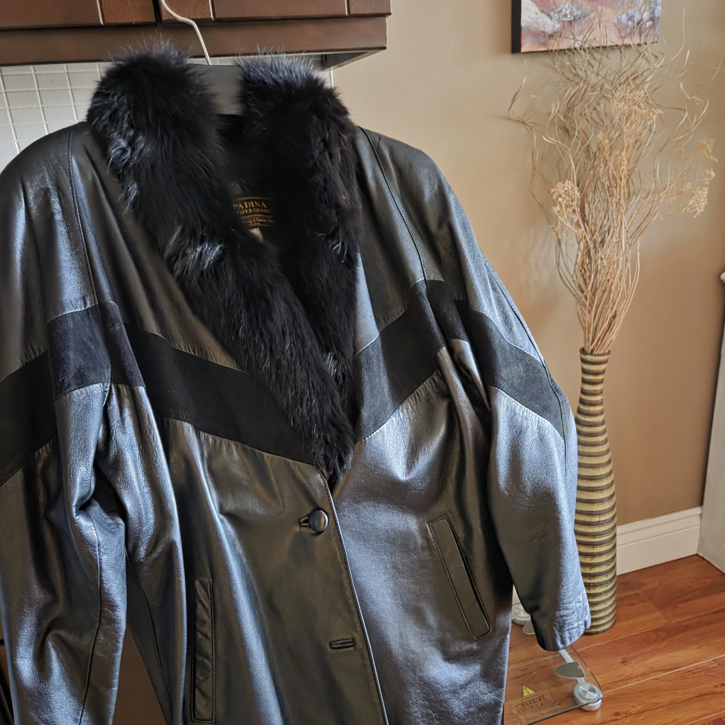 Spadina Leather Coat with Fur Collar - photo 2