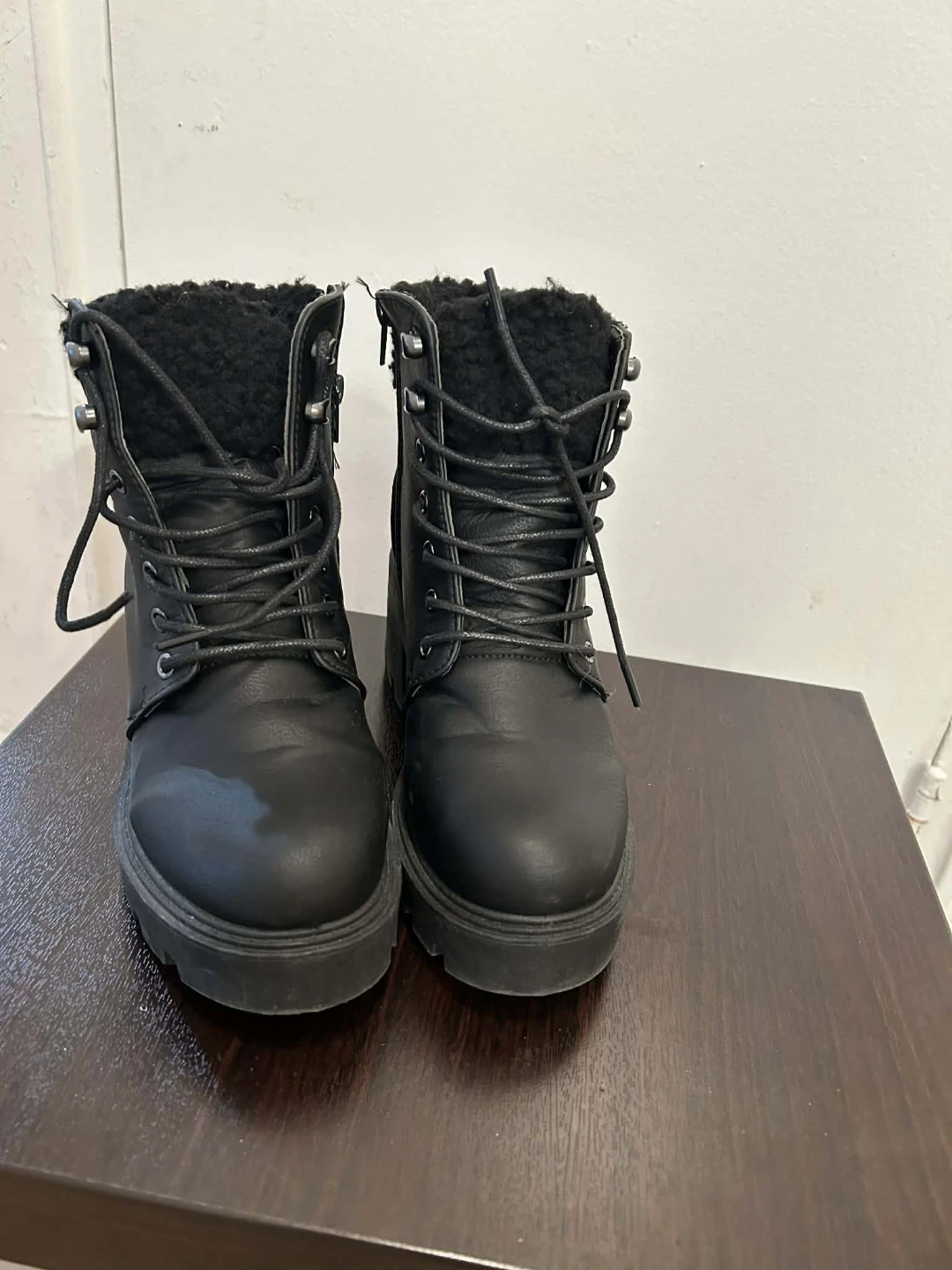 Ardene Black Lace-Up Combat Boots with Shearling Lining - photo 4