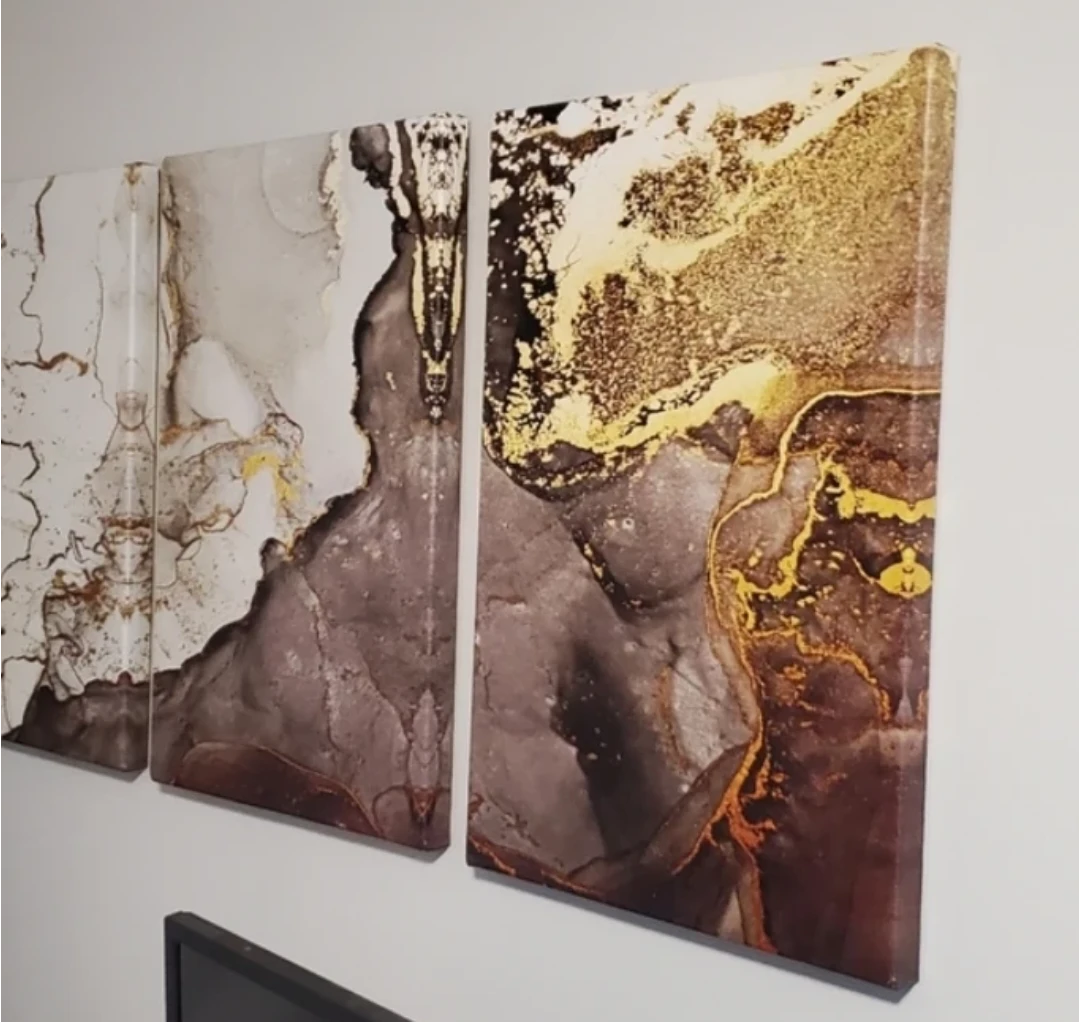 Set of 3 Beautiful FRAMED Marble Canvas Wall Art