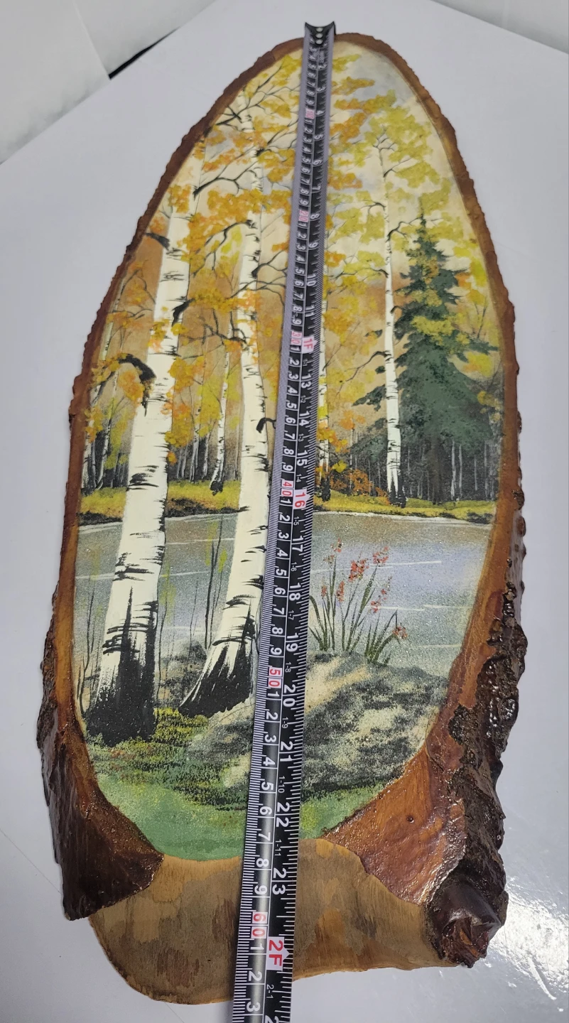 Vintage Wood Slice Landscape Painting 24" - photo 5