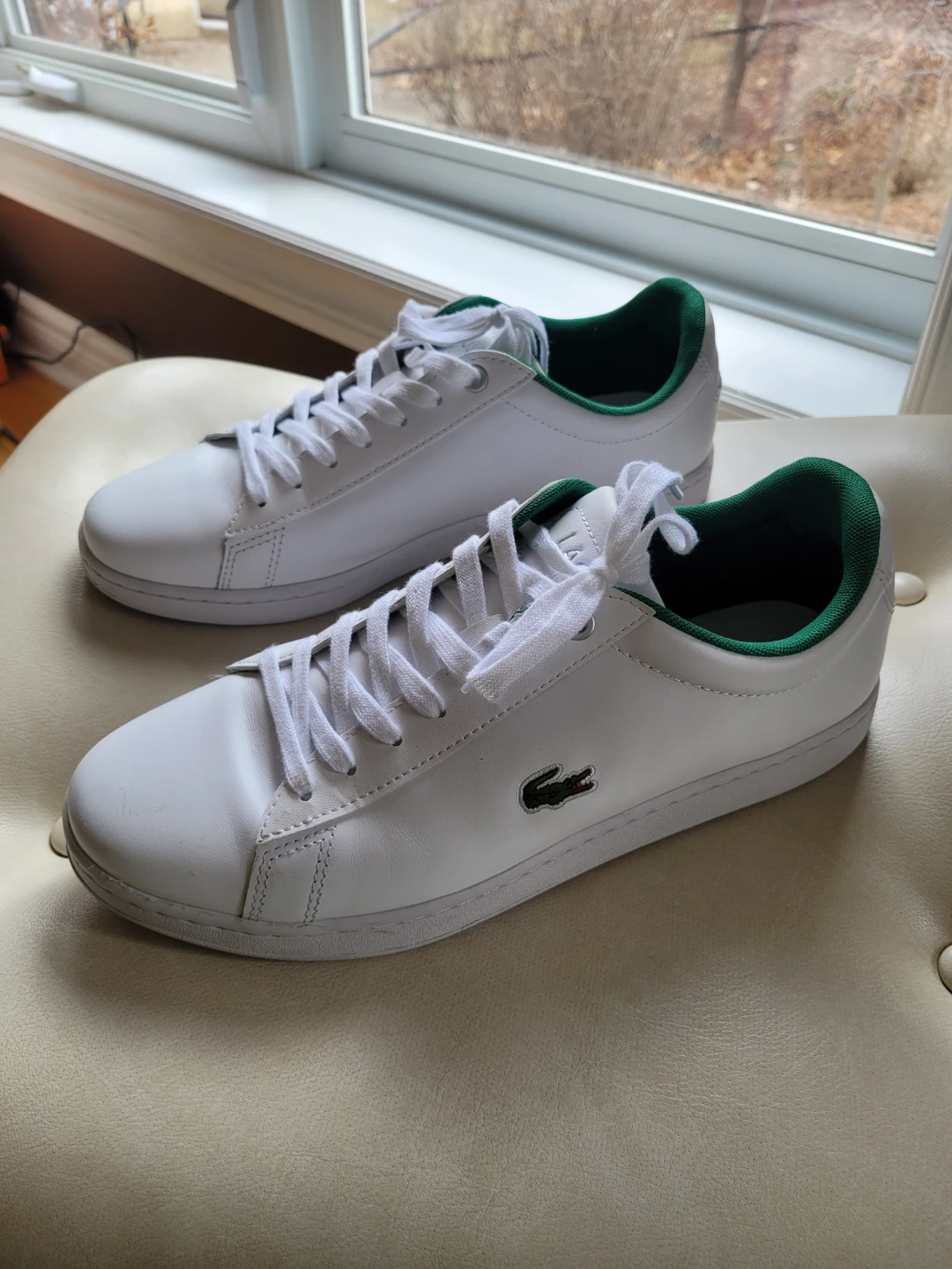 Lacoste White Leather Sneakers with Green Trim - photo 2