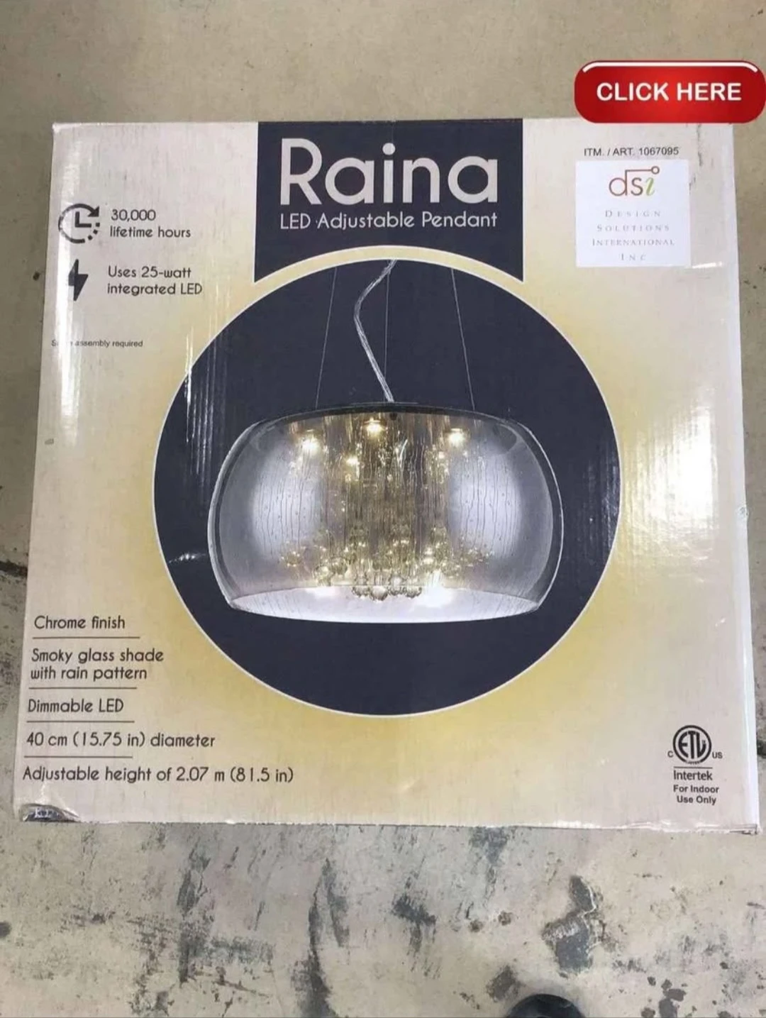 LED Adjustable Pendant Chrome finish Smoky glass shade with ...