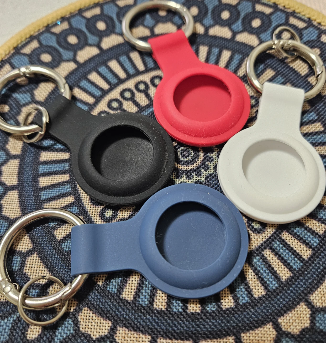 4 Silicone Tracker Keychains - Black, Blue, Red, White