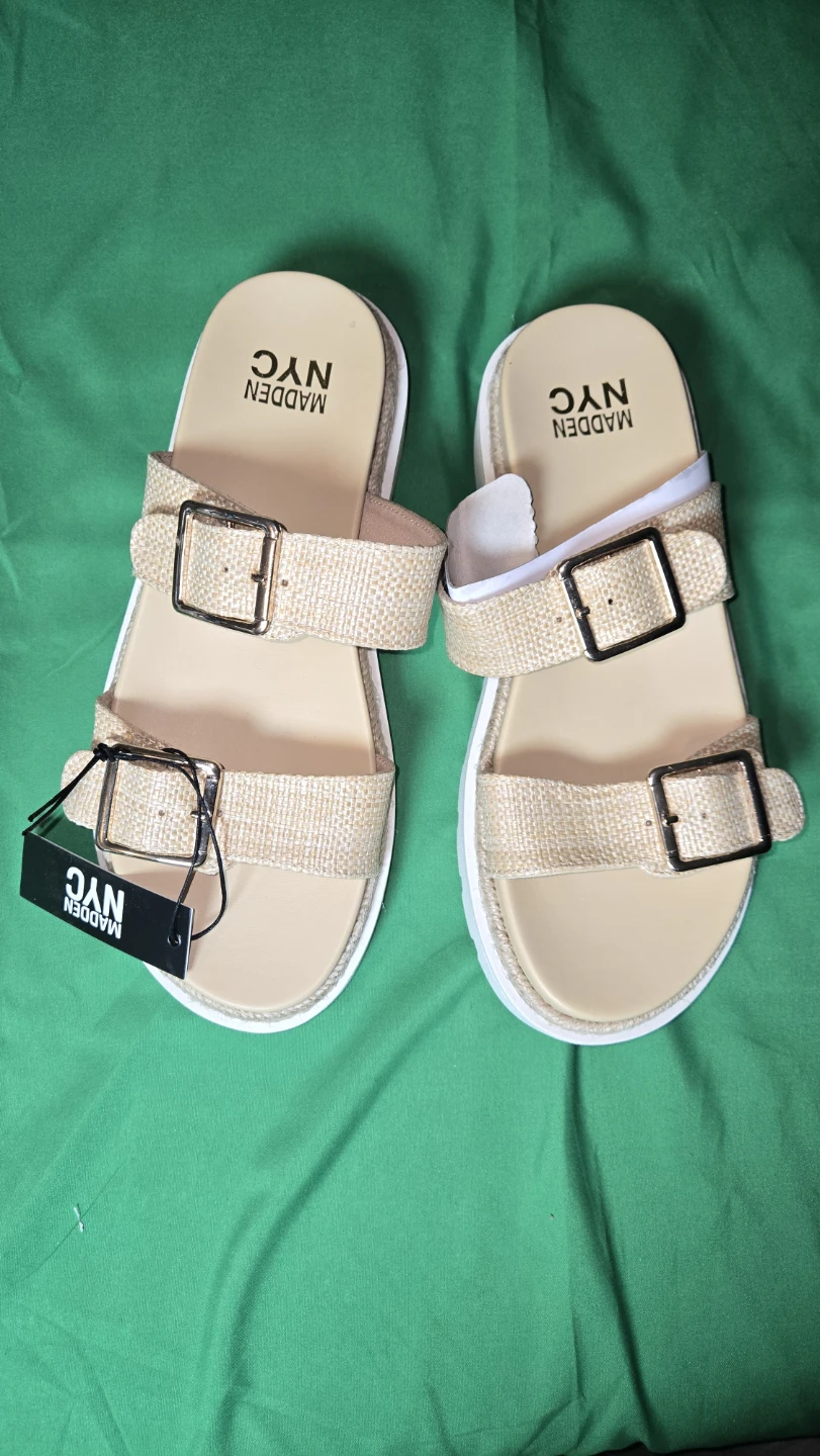 Madden NYC Women's Tan Double Buckle Slides Size 9.5 - photo 2