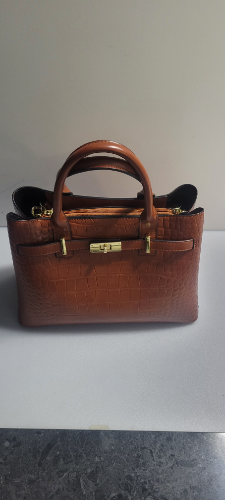 Brown Faux Croc Top Handle Handbag - photo 2