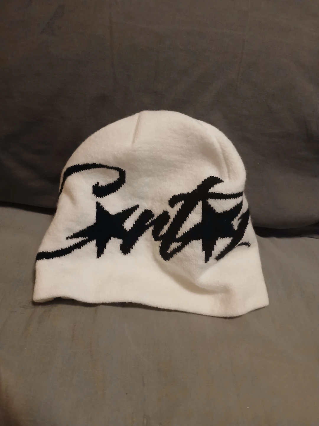 White Beanie with Black Graphic - photo 2