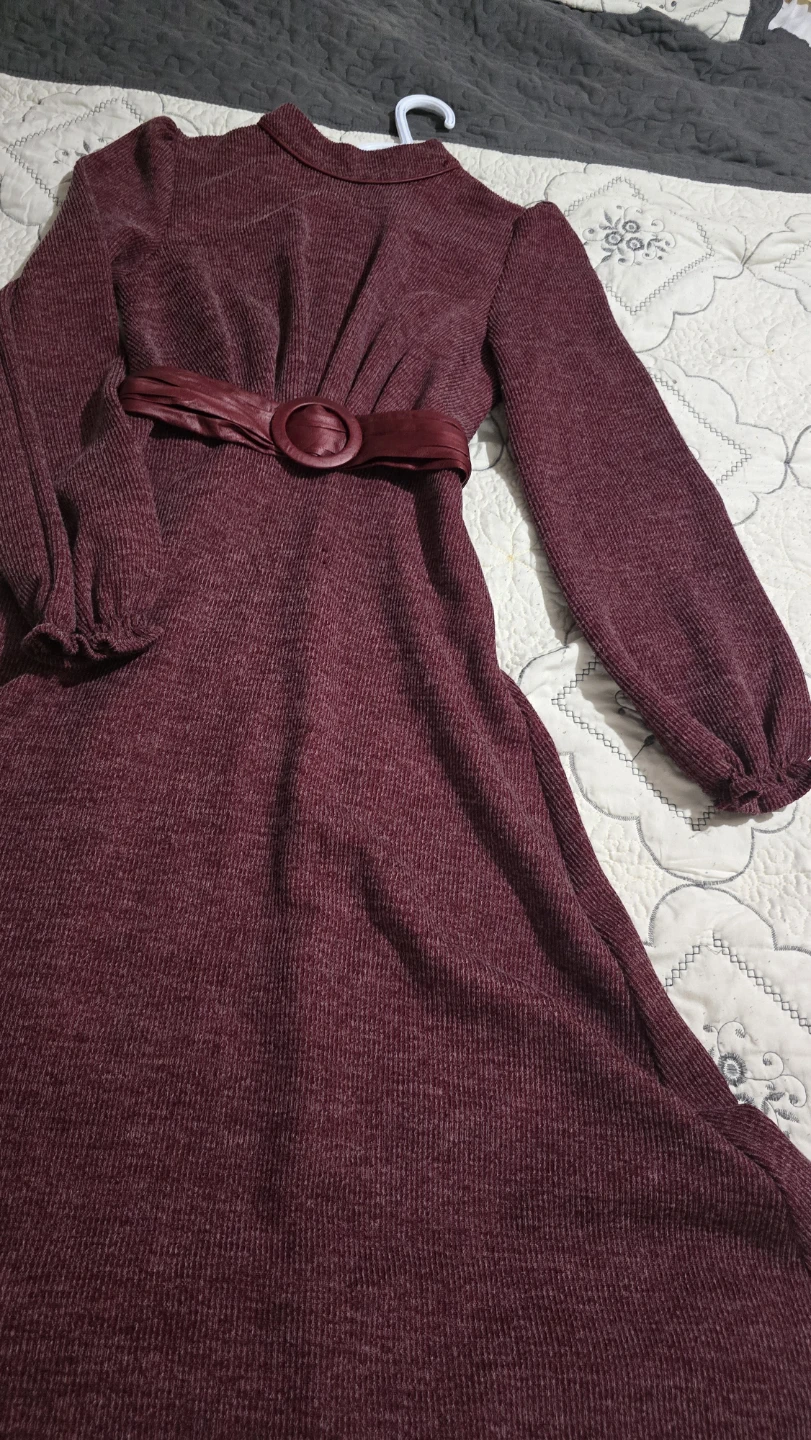 DMN By Özdogan Long Sleeve Midi Dress - Burgundy/Grey - Size 38 - photo 5