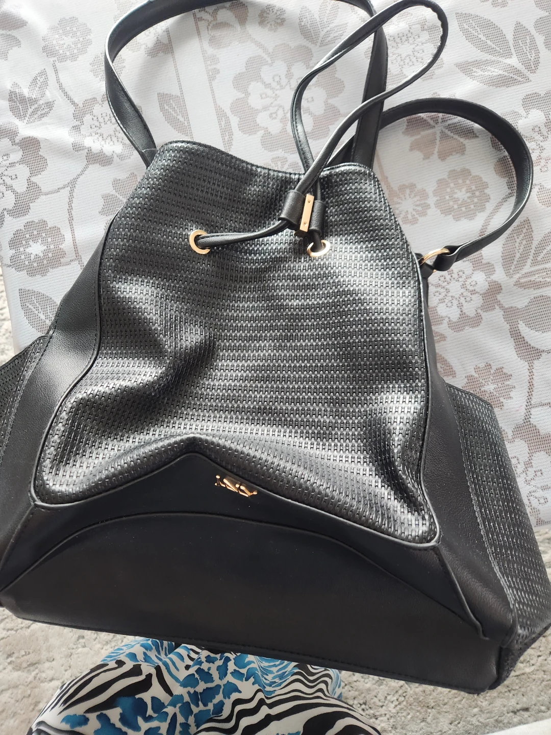 JNY Black Faux Leather Backpack Purse
